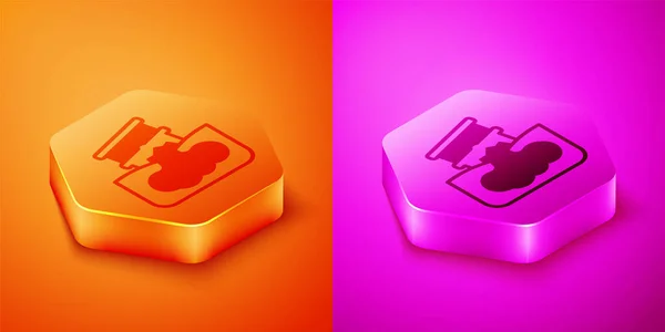 Isometric Barrel Oil Leak Icon Isolated Orange Pink Background Hexagon — Stock vektor