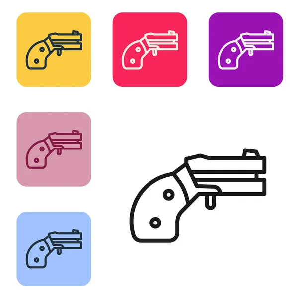 Black Line Small Gun Revolver Icon Isolated White Background Pocket — Stock Vector