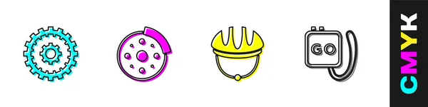 Set Bicycle Cassette Brake Disc Helmet Stopwatch Icon Vector — Διανυσματικό Αρχείο