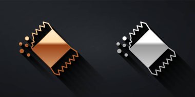 Siyah arka planda izole edilmiş altın ve gümüş biber ikonu paketi. Uzun gölge tarzı. Vektör.