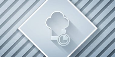 Kağıt kesiği Şef şapkası simgesi gri arkaplanda izole edilmiş. Aşçılık sembolü. Aşçı şapkası. Kağıt sanatı tarzı. Vektör.