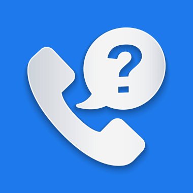 Kağıt kesiği Telefon 24 saat destek ikonu mavi arkaplanda izole edildi. Tüm gün müşteri destek merkezi. Tam zamanlı çağrı servisi. Kağıt sanatı tarzı. Vektör.