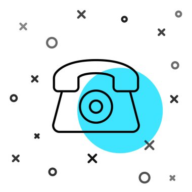 Siyah Hat Telefon, beyaz arka planda 24 saatlik destek ikonu izole edildi. Tüm gün müşteri destek merkezi. Tam zamanlı çağrı servisi. Rastgele dinamik şekiller. Vektör.