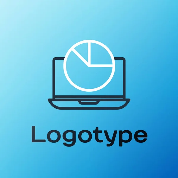 Linie Laptop Mit Diagramm Symbol Isoliert Auf Blauem Hintergrund Textdatei — Stockvektor