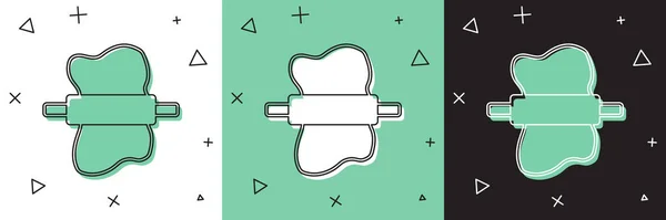 Réglez Rolling Pin Sur Icône Pâte Isolée Sur Fond Blanc — Image vectorielle