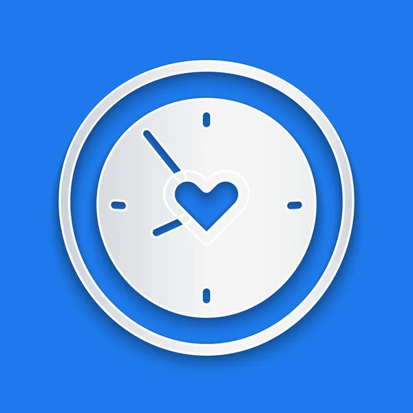 Relógio Corte Papel Com Ícone Coração Isolado Fundo Azul Dia —  Vetores de Stock