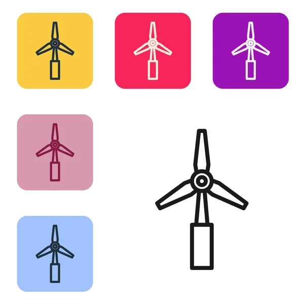 Schwarze Linie Windenergieanlage Symbol Isoliert Auf Weißem Hintergrund Windgenerator Schild — Stockvektor