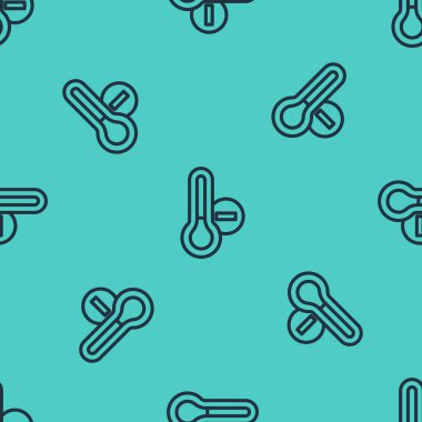 Siyah çizgi Meteoroloji termometresi yeşil arkaplanda izole edilmiş ikon izolasyonu ölçüyor. Termometre termometresi sıcak ya da soğuk hava gösteriyor. Vektör.