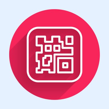 Akıllı telefon tarama simgesi uzun gölgeli beyaz hat QR kod örneği. Kırmızı daire düğmesi. Vektör.