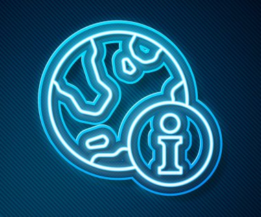 Parlayan neon hattı bilgi simgesi mavi arkaplanda izole edildi. Vektör.