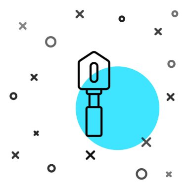 Siyah çizgi kürek simgesi beyaz arkaplanda izole edildi. Bahçe aletleri. Bahçecilik, tarım, çiftçilik aleti. Rastgele dinamik şekiller. Vektör.