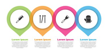 Et helikopteri, kibrit, spatula ve fırın eldiveni ayarlayın. Ticari bilgi şablonu. Vektör.