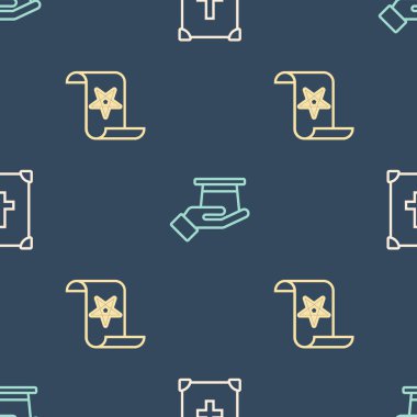 Eskiler 'in sihirli kitabı ve kusursuz desenli sihirbaz şapkası. Vektör