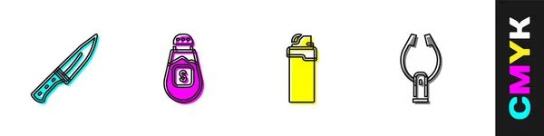 Set Fleischhacker Salz Feuerzeug Und Zangen Symbol Vektor — Stockvektor