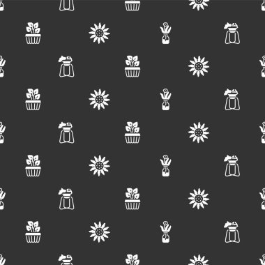 Çiçeği cam şişeye yerleştir, saksıya yerleştir, sarmaşık saksısını ve kusursuz deseni yerleştir. Vektör