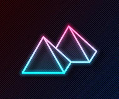 Parlayan neon hattı Mısır piramitleri simgesi siyah arkaplanda izole edildi. Antik Mısır 'ın sembolü. Vektör.