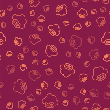 Bulut simgesindeki kahverengi çizgi CO2 emisyonları kırmızı arkaplanda izole edilmiş pürüzsüz desen. Karbondioksit formülü, duman kirliliği konsepti, çevre konsepti. Vektör.