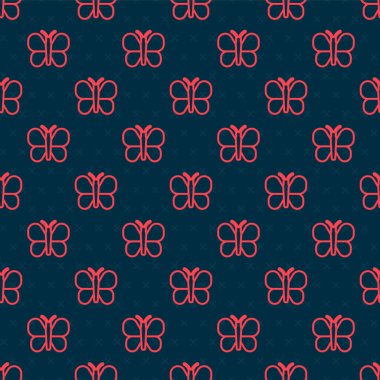 Kırmızı çizgi Kelebek simgesi siyah arkaplandaki kusursuz deseni izole etti. Vektör.