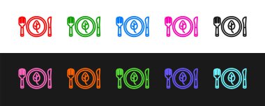 Vejetaryen yemek diyeti ikonu, izole edilmiş hat arkaplanı. Organik, biyolojik, ekolojik sembol. Vejetaryen, et yok, laktozsuz, sağlıklı, taze ve şiddet içermeyen yiyecekler. Vektör.