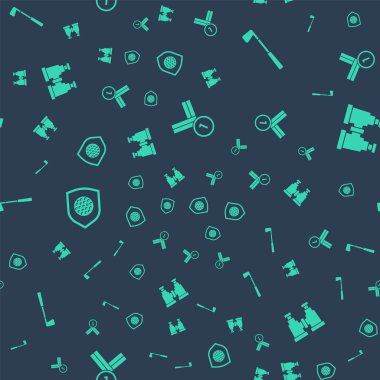 Madalya golfü, golf sopası, kalkanlı top ve pürüzsüz şablona sahip dürbün. Vektör