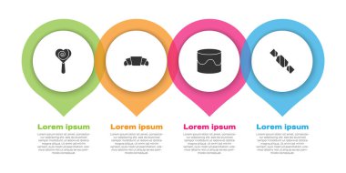 Lolipop, kruvasan, kek ve şekeri hazırla. Ticari bilgi şablonu. Vektör