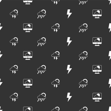 Şimşek, hava tahmini, Fırtına ve Bulut 'u yağmurlu ve güneşli bir şekilde ayarlayın. Vektör