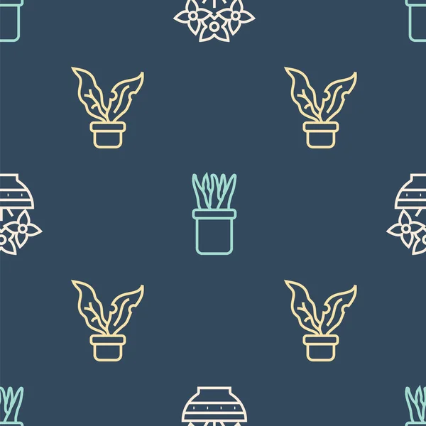Définir Ligne Fleur Dans Vase Pot Plante Sur Motif Sans — Image vectorielle