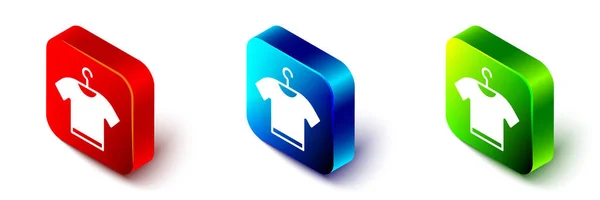 Ícone Camiseta Isométrica Isolado Fundo Branco Botão Quadrado Vermelho Azul — Vetor de Stock