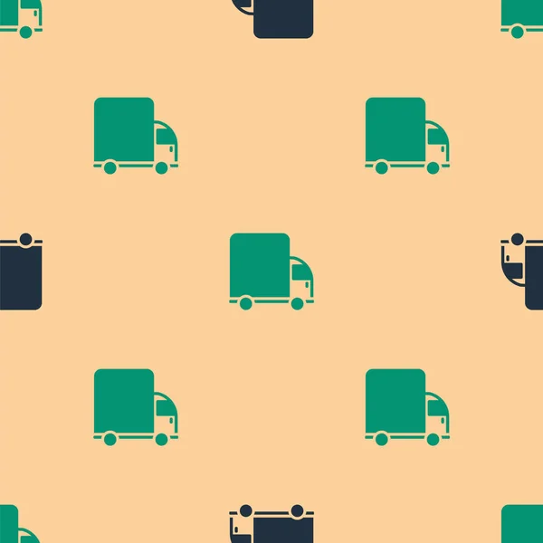 Grüne Und Schwarze Lieferwagen Symbol Isoliert Nahtlose Muster Auf Beigem — Stockvektor