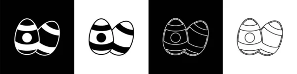 Встановіть Значок Великодніх Яєць Ізольовано Чорно Білому Тлі Великоднем Векторні — стоковий вектор