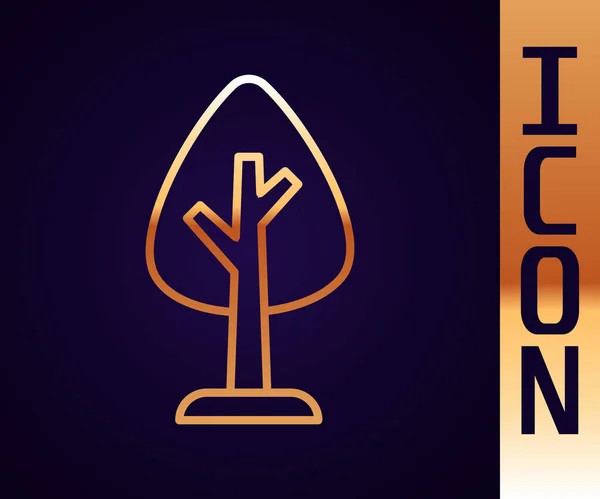Значок Дерево Золотой Линии Выделен Черном Фоне Символ Леса Вектор — стоковый вектор