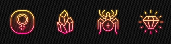 Set Line Spider Venus Magic Stone Diamond Glowing Neon Icon — Stock Vector
