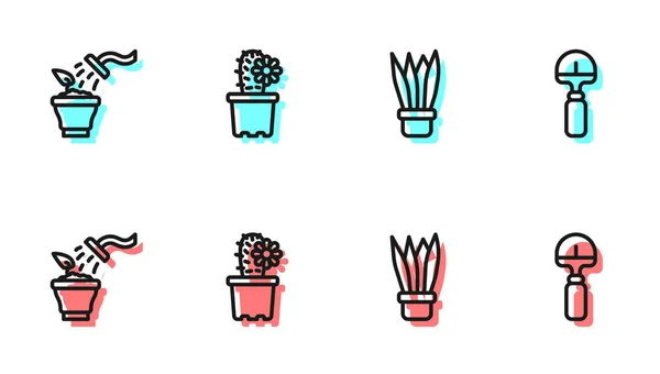 Set Line Planta Maceta Planta Pulverización Peyote Cactus Icono Pala — Archivo Imágenes Vectoriales