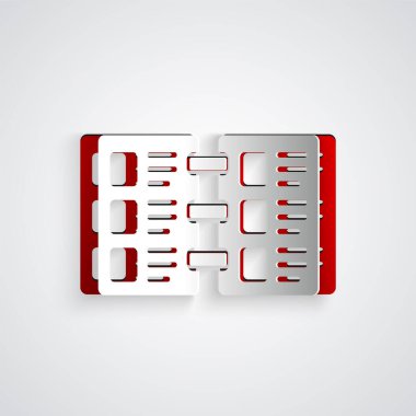 Kağıt kesiği Restoran Kafe menüsü simgesi gri arkaplanda izole edildi. Kağıt sanatı tarzı. Vektör.