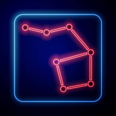 Parlayan neon renkli Büyük Ayı takımyıldızı ikonu mavi arkaplanda izole edildi. Vektör.