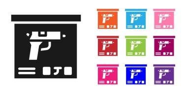 Beyaz arka planda izole edilmiş siyah askeri mühimmat kutusu. Simgeleri renklendirin. Vektör.