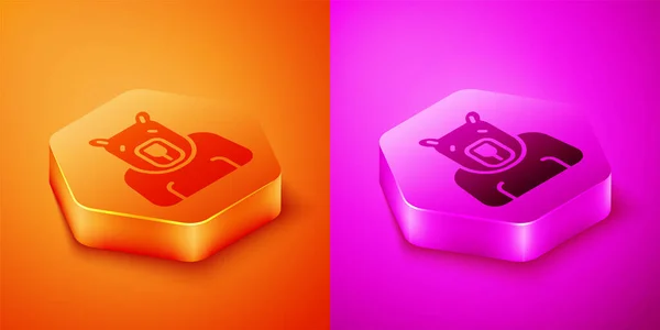 Isometrisches Eisbärkopf Symbol Isoliert Auf Orangefarbenem Und Rosa Hintergrund Sechseck — Stockvektor