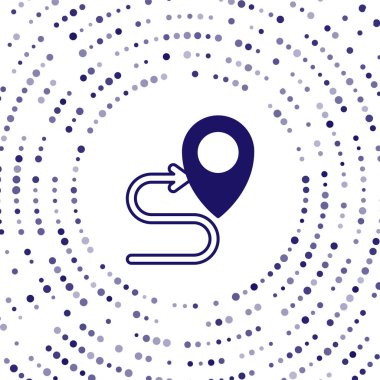 Mavi Yol konum simgesi beyaz arkaplanda izole edildi. Harita işaretçisi işareti. Yol ya da yol kavramı. GPS navigatörü. Soyut çember rastgele noktalar. Vektör.