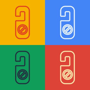 Pop sanat eseri lütfen renk arkaplanındaki izole simgeyi bozmayın. Otel Kapısı Askısı Etiketleri. Vektör İllüstrasyonu.