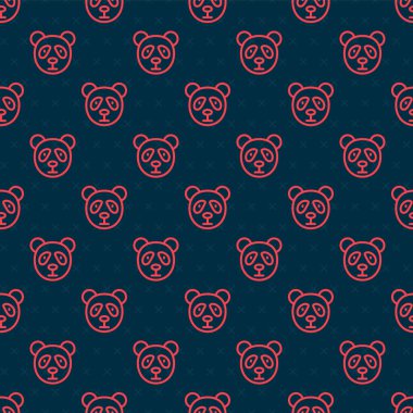 Kırmızı çizgi şirin panda yüzü simgesi siyah arkaplanda izole edilmiş. Hayvan sembolü. Vektör.