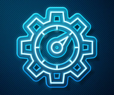 Parlayan neon hattı Web Analitik Bilgi ve Geliştirme web sitesi istatistik simgesi mavi arkaplanda izole edildi. Analiz, yönetim, pazarlama, araştırma. Vektör.