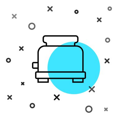 Siyah çizgi tost makinesi simgesi beyaz arkaplanda izole edildi. Rastgele dinamik şekiller. Vektör.