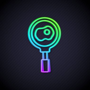 Parlayan neon hattı kızarmış yumurta kızartma tavasında siyah arka planda izole edilmiş. Kızartma veya kızartma gıda sembolü. Vektör.