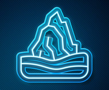 Parlayan neon hattı Iceberg simgesi mavi arkaplanda izole edildi. Vektör.