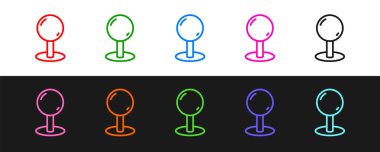 Siyah ve beyaz arkaplanda itme simgesini ayarla. Raptiye işareti. Vektör.