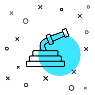 Beyaz arka planda siyah çizgi bahçe hortumu ikonu izole edildi. Sprey tabanca ikonu. Su ekipmanları. Rastgele dinamik şekiller. Vektör.