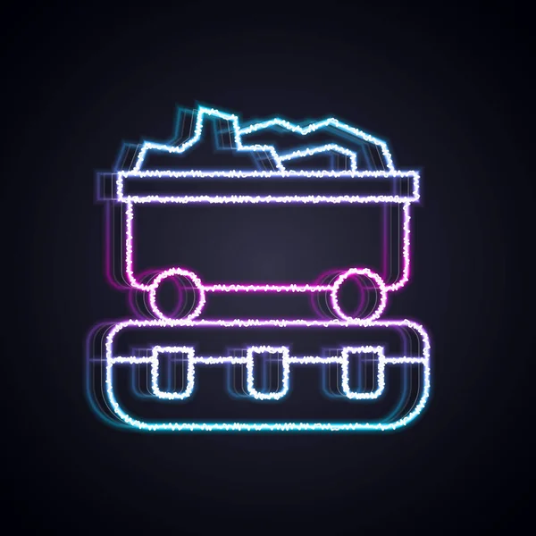 Glowing Neon Line Coal Train Wagon Icon Isolated Black Background — Stock Vector