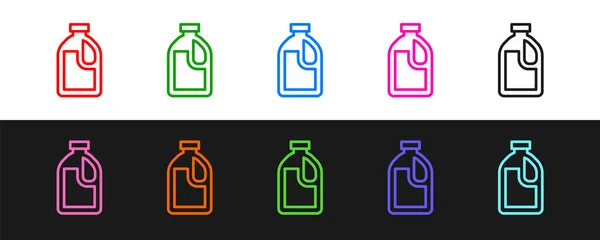 设置线塑料瓶 用于洗衣粉 漂白剂 洗碗液或其他在黑白背景上隔离的清洁剂图标 — 图库矢量图片