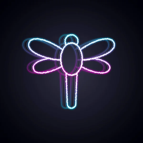 Icona Luminosa Neon Della Linea Dragonfly Isolata Sfondo Nero Vettore — Vettoriale Stock