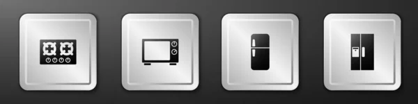 Set Gasherd Mikrowelle Kühlschrank Und Symbol Silberner Quadratischer Knopf Vektor — Stockvektor